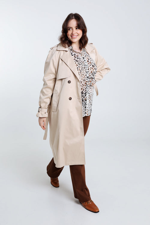 Halflange, effen trenchcoat met dubbele rij knopen-Paprika-9