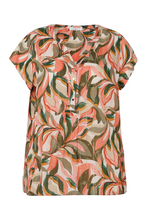 Blouse van viscose met bladerenprint-Paprika-10