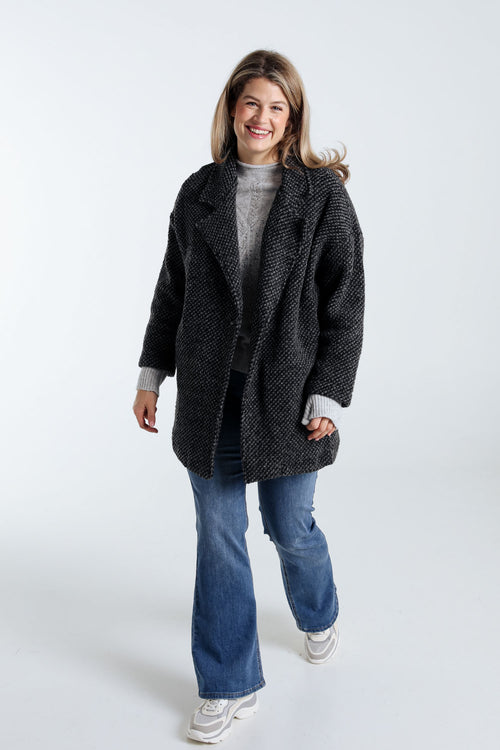 Manteau uni en tissu moucheté avec laine-Paprika-8