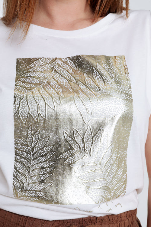 Katoenen T-shirt met folieprint-Paprika-5
