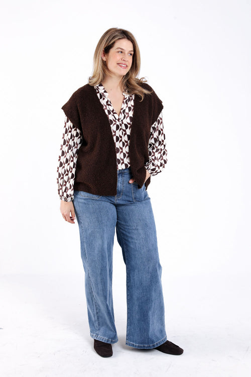 Gilet sans manches maille bouclette uni-Paprika-7