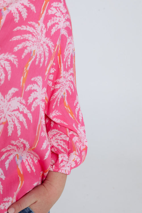 Blouse van viscose met palmprint-Paprika-6