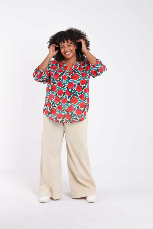 Blouse van katoen met bloemenprint-Paprika-7