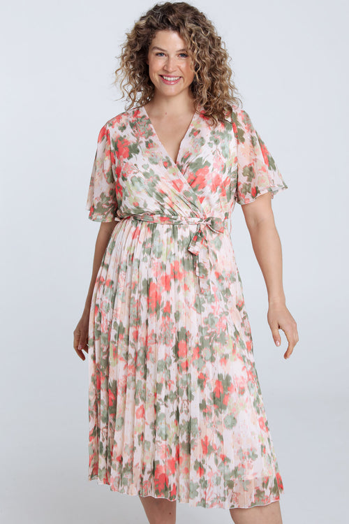 Jurk van geprinte voile met lurex-Paprika-1