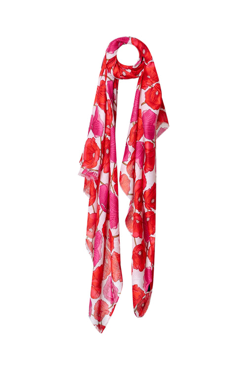 Sjaal van bedrukt viscose met klaprozen-Paprika-1