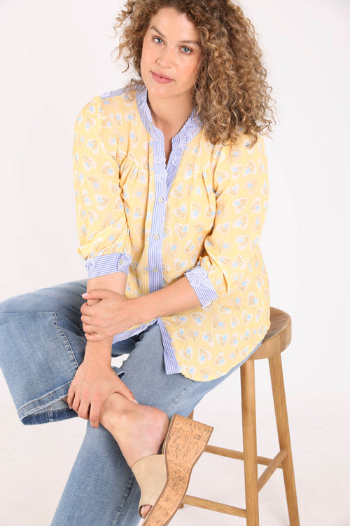 Blouse en viscose imprimé fleurs et rayures-Paprika-9