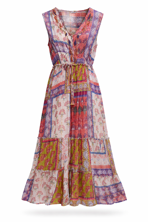 Robe en viscose imprimé patchwork-Paprika-2