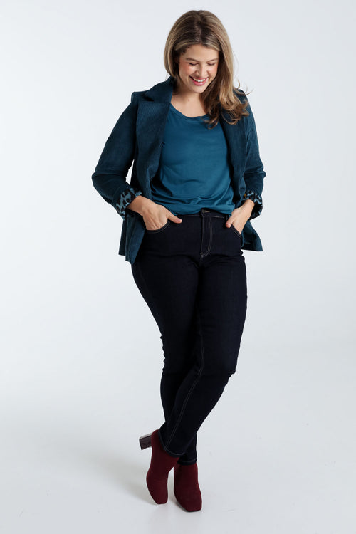 Korte, effen blazer in fluweel met voering in dierenhuidmotief-Paprika-7