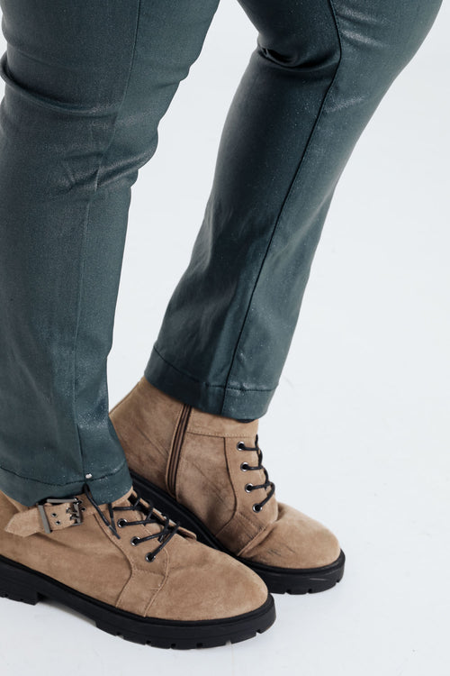 Effen slim 7/8-broek in viscose met metallic coating-Paprika-5