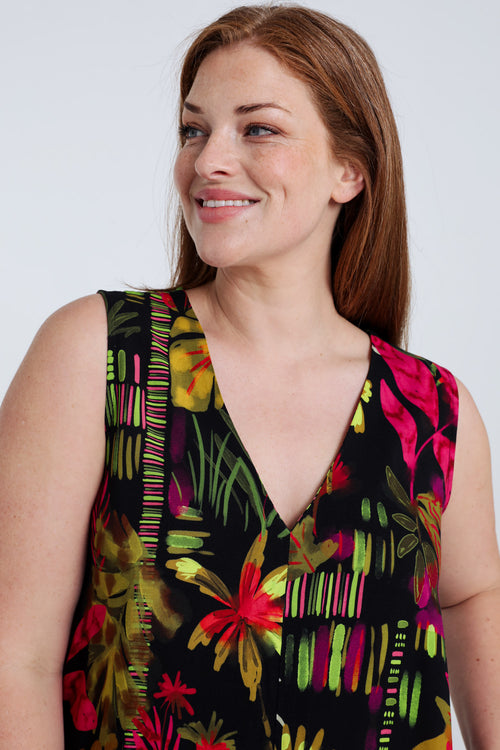Lange jurk van viscose met bloemenprint-Paprika-3