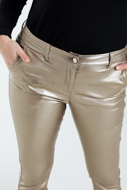 Effen slim 7/8-broek in viscose met metallic coating-Paprika-5