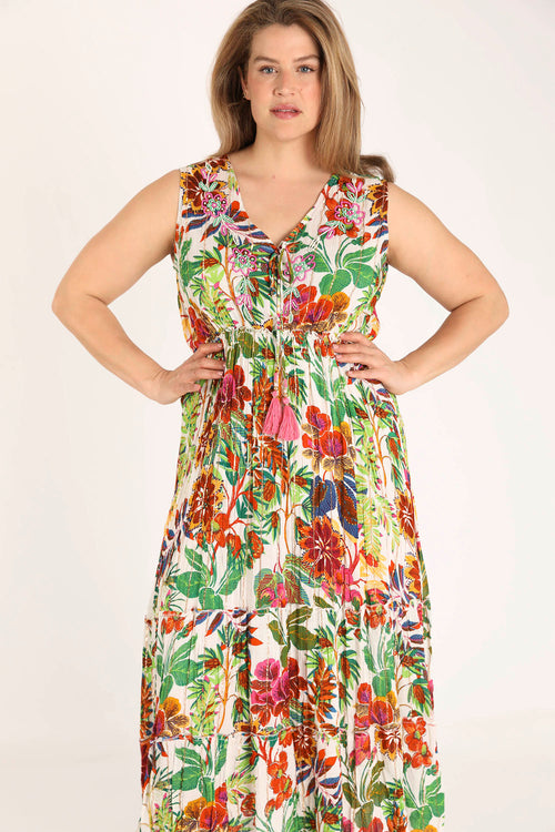 Jurk van viscose met bloemenprint en lurex-Paprika-5