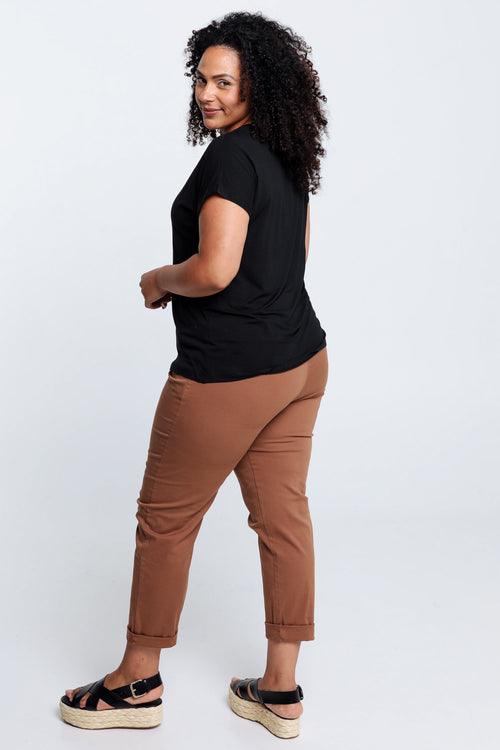 Effen T-shirt in viscose-Paprika-2