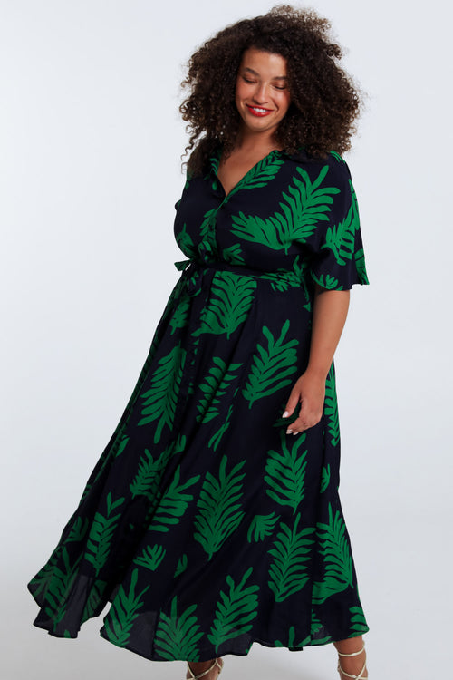 Lange jurk van viscose met bladerenprint - Main Image