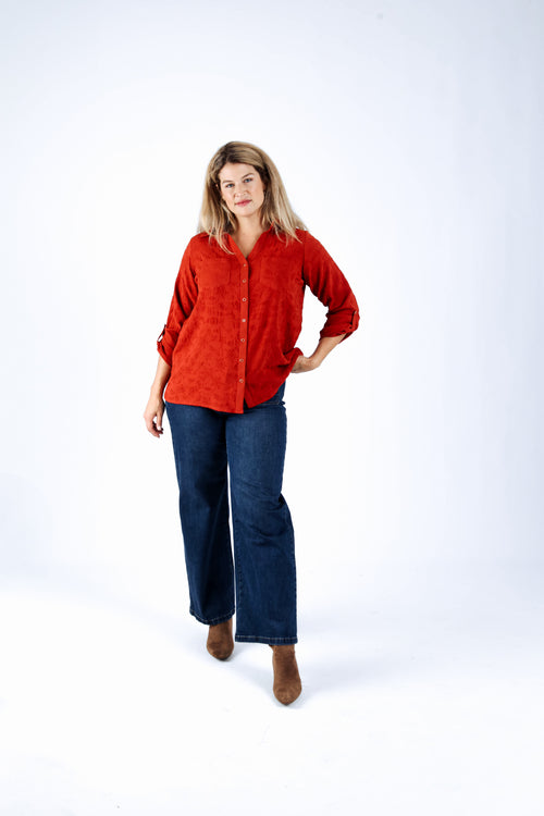 Chemise unie avec motif fleurs en relief-Paprika-6