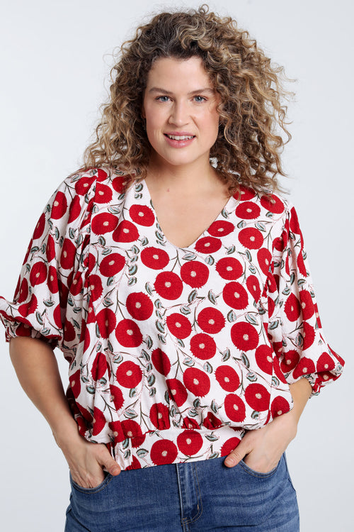 Boîteblouse met bloemenprint-Paprika-1