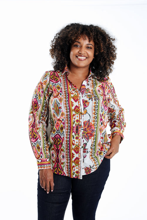 Blouse van katoen met Indiase bloemenprint-Paprika-1