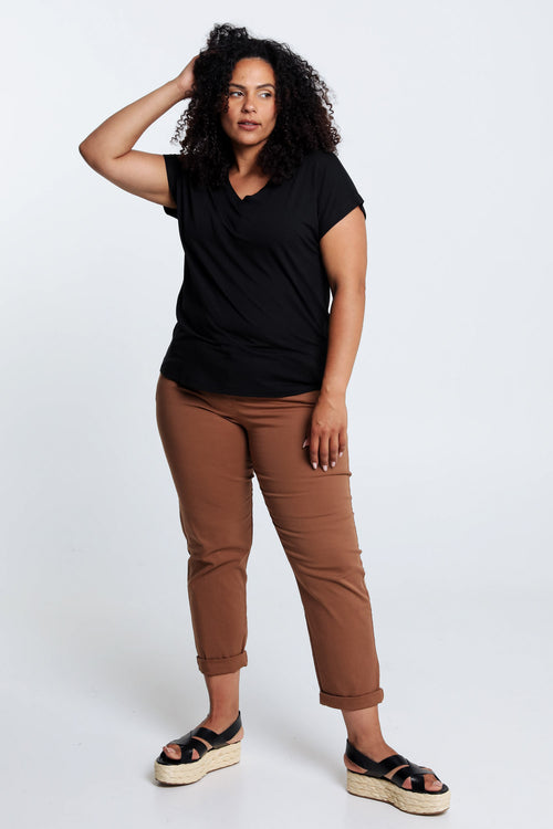 Effen T-shirt in viscose-Paprika-9