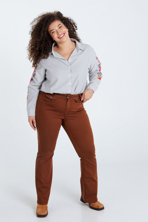 Lange, effen broek in katoen met 5 zakken-Paprika-7