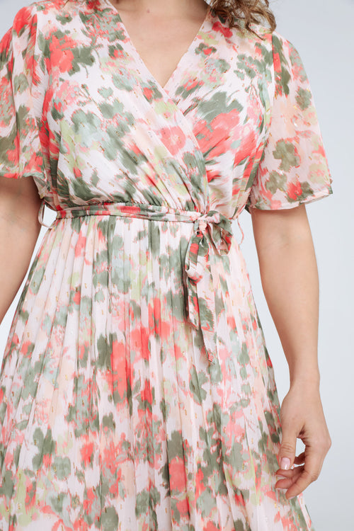 Jurk van geprinte voile met lurex-Paprika-6