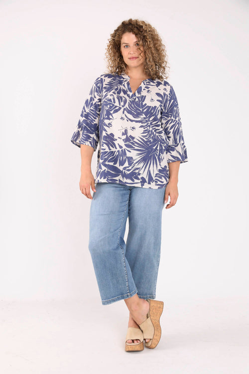 Blouse van linnen en viscose met tweekleurige bladprint-Paprika-8