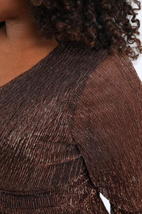 Effen geplooide jurk met lurex-Paprika-6