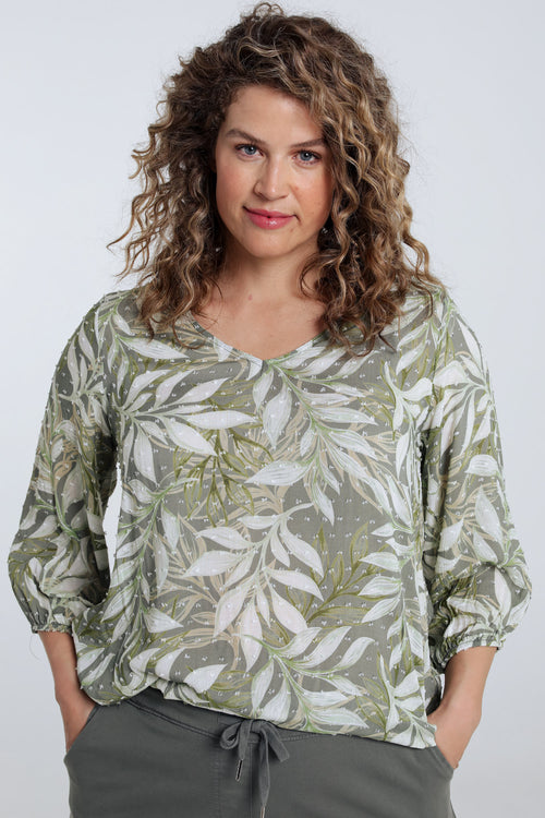 Blouse van viscose met bladerenprint-Paprika-1