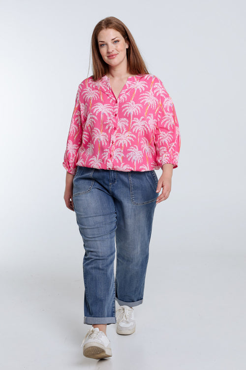 Blouse van viscose met palmprint-Paprika-9