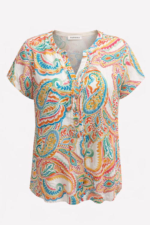 Blouse van viscose met paisleyprint-Paprika-1