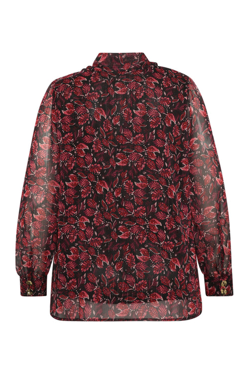 Blouse lavallière imprimé feuilles avec lurex-Paprika-2