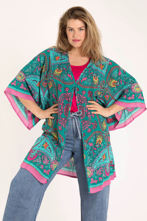 EXCLU SHEEGO - Kimono en viscose imprimé cachemire-Paprika-4