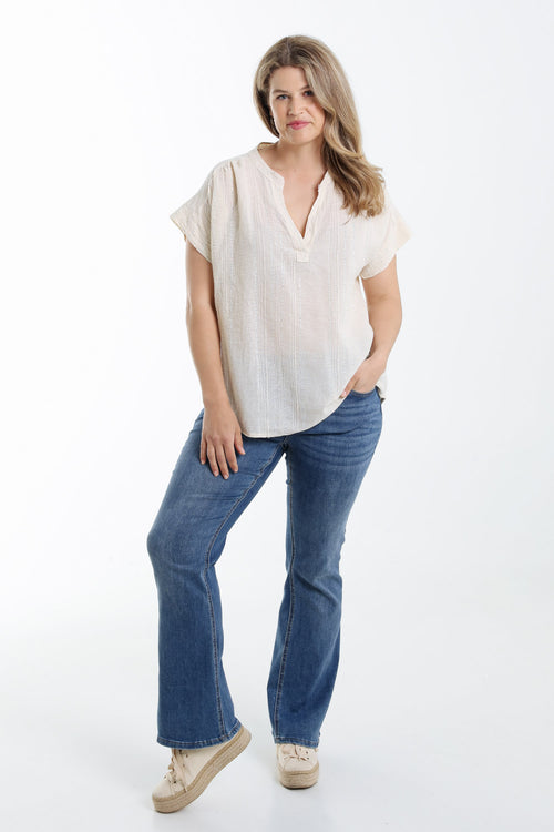 Effen katoenen blouse met gestreepte pailletten-Paprika-7