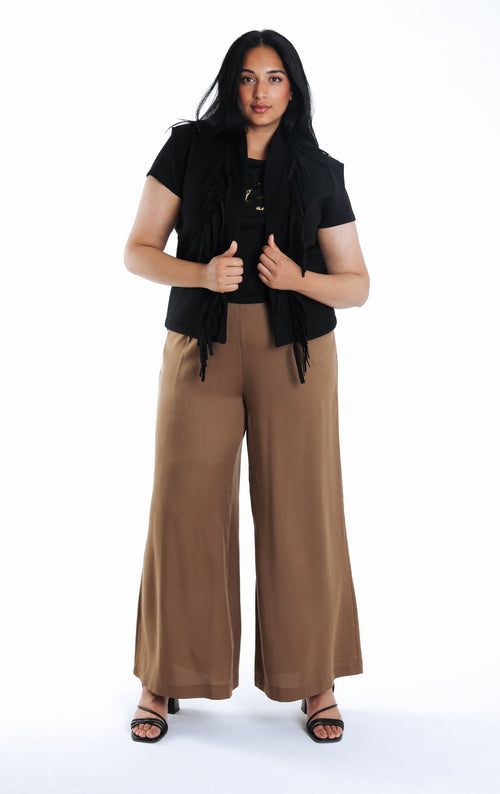 Gilet sans manches uni à franges-Paprika-7
