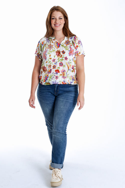 Blouse en viscose imprimé floral avec lurex-Paprika-9