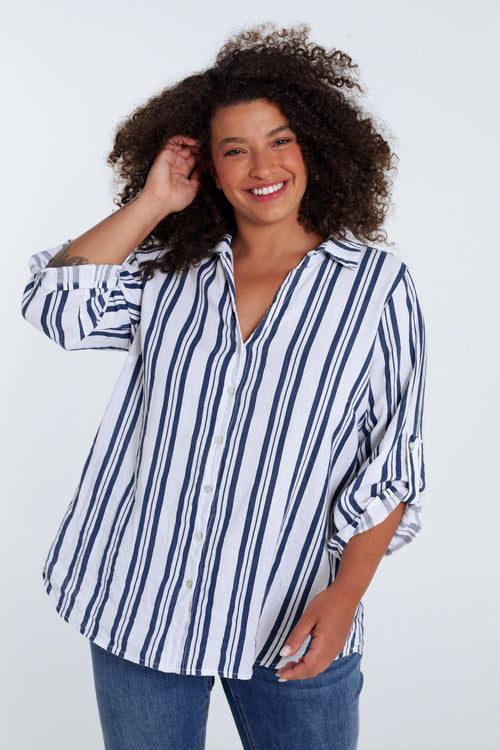 Linnen shirt met strepen-Paprika-1
