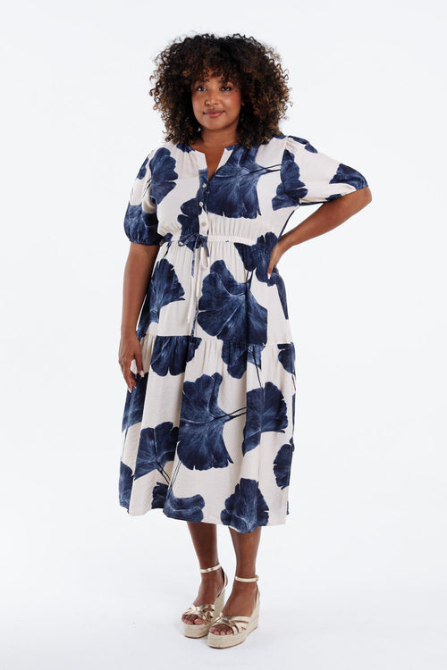 Langjurige jurk van viscose met bladerenprint-Paprika-9
