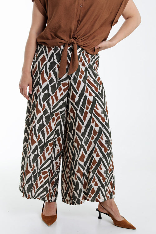 Brede viscose broek met etnische print-Paprika-1