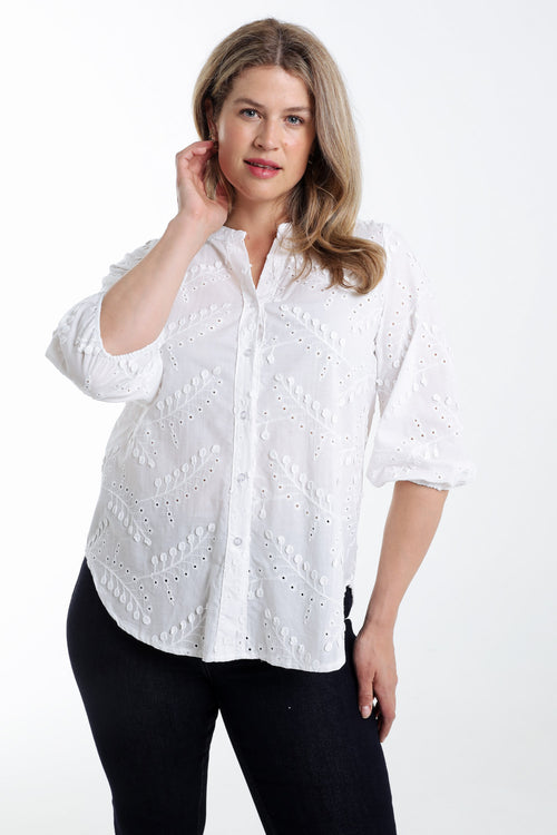 Effen katoenen blouse met geborduurde bloemen-Paprika-1