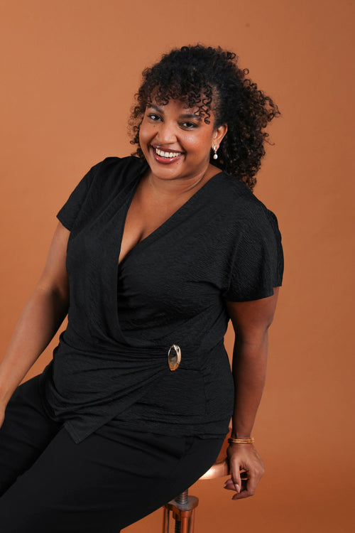 Effen wikkeltop T-shirt-Paprika-2