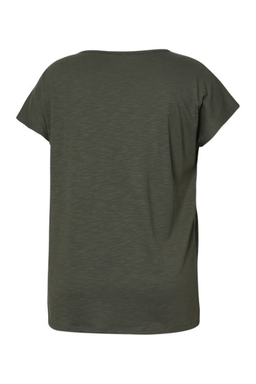 Effen katoenen T-shirt Enjoy met pailletten-Paprika-11