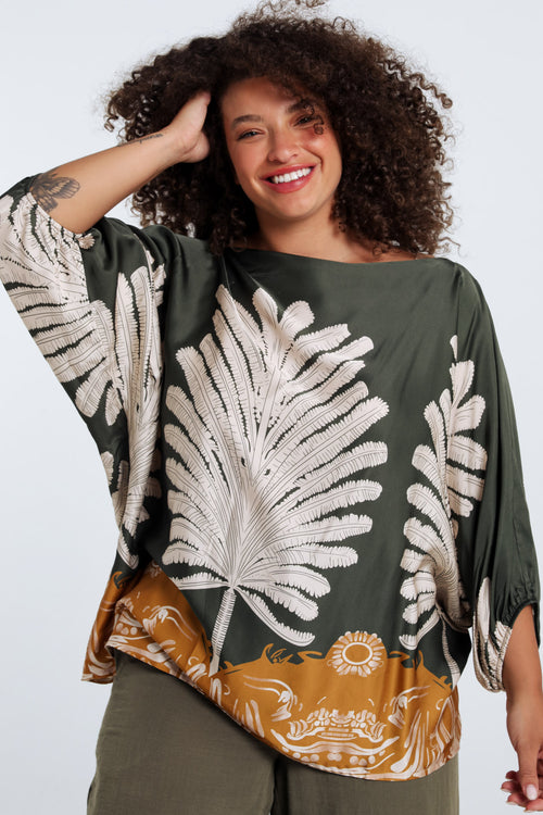 Blouse van viscose met palmprint-Paprika-1