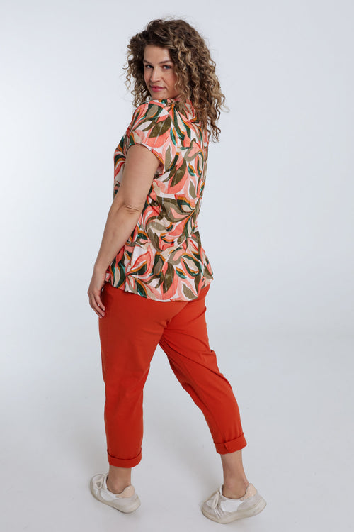 Blouse van viscose met bladerenprint-Paprika-2