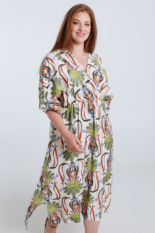 Lange jurk van viscose met bloemenprint-Paprika-1