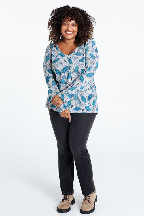 T-shirt maille chaude imprimé feuilles avec strass-Paprika-7