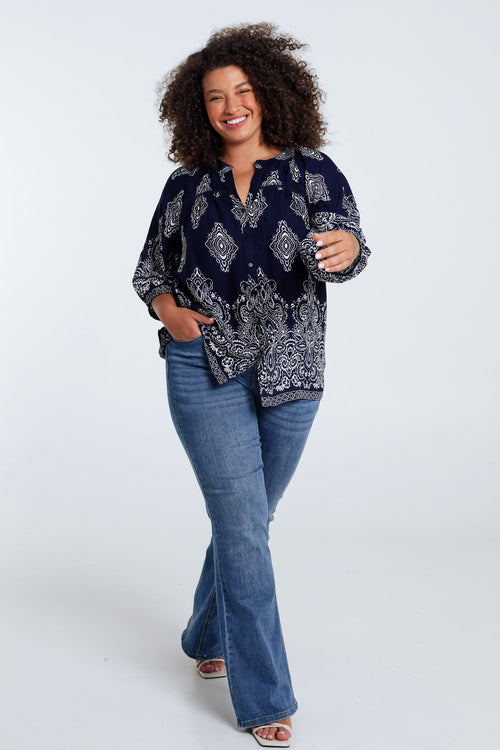 Blouse van viscose met cachemireprint-Paprika-7