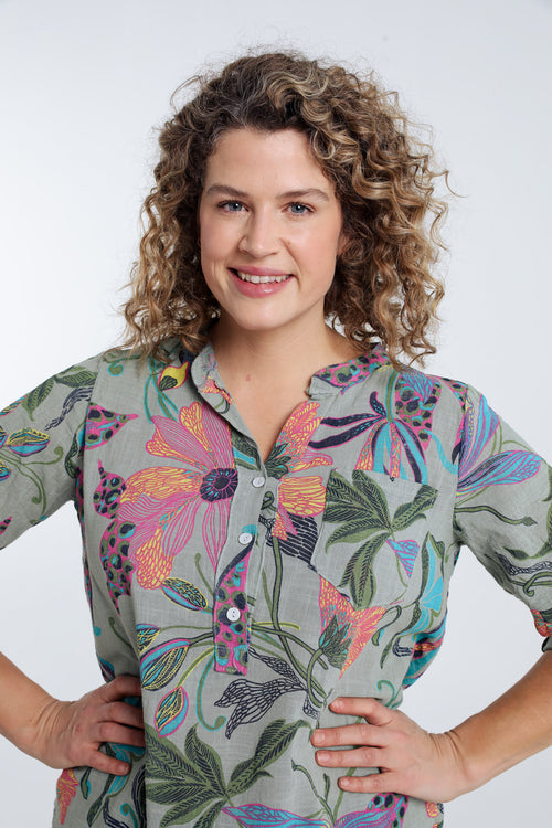 Blouse van katoenen mousseline met bloemenprint-Paprika-3