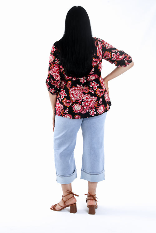 Blouse van katoen en viscose met paisleyprint-Paprika-2