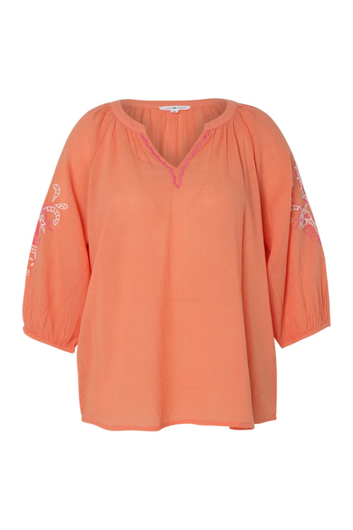 Effen katoenen blouse met borduursels-Paprika-1