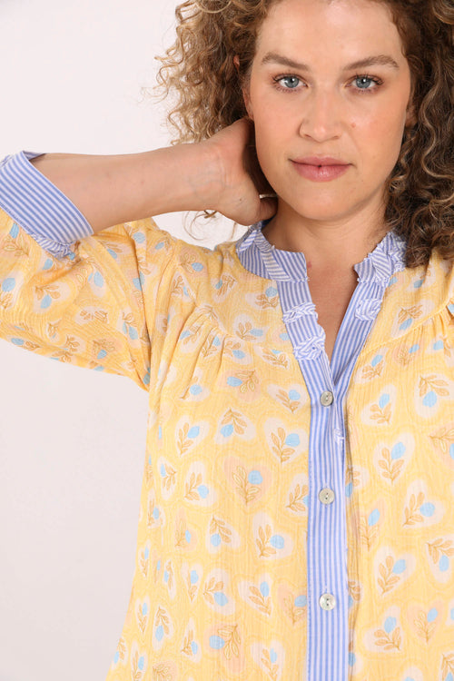 Blouse en viscose imprimé fleurs et rayures-Paprika-5