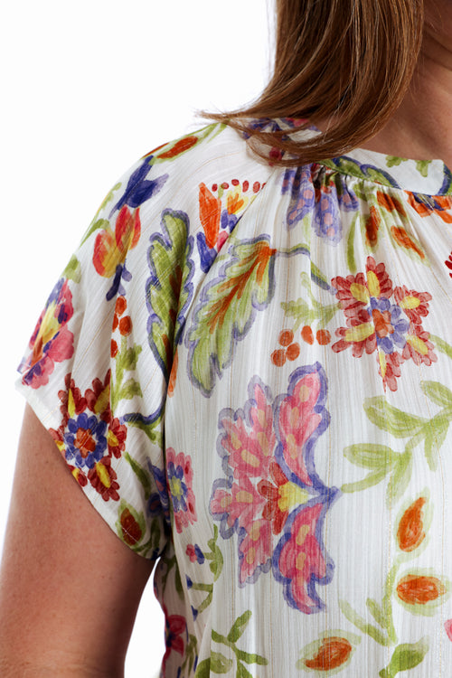 Blouse en viscose imprimé floral avec lurex-Paprika-6